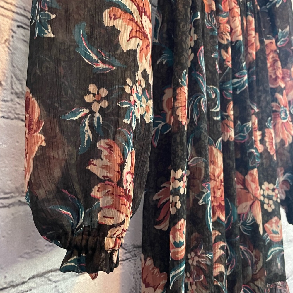 Wonderly Black and Orange Sheer Floral Long Sleeve Dress - Picture 4 of 5